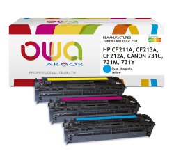 Pack de 3 toners remanufacturés OWA compatible HP 131A couleurs pour imprimante laser