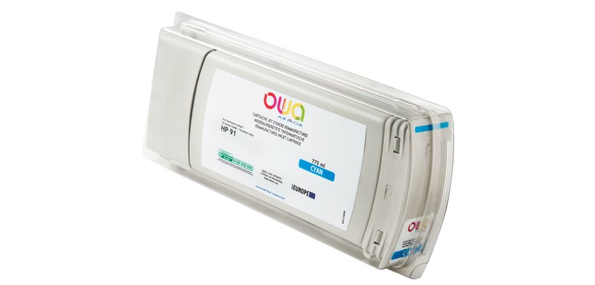 Cartouche d'encre traceur remanufacturée OWA - standard - Cyan - pour HP 91