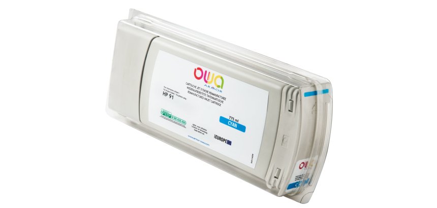 Cartouche d'encre traceur remanufacturée OWA - standard - Cyan - pour HP 91