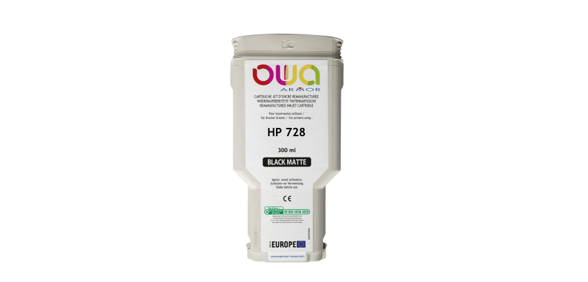 Cartouche d'encre traceur remanufacturée OWA - standard - Noir Mat - pour HP 728