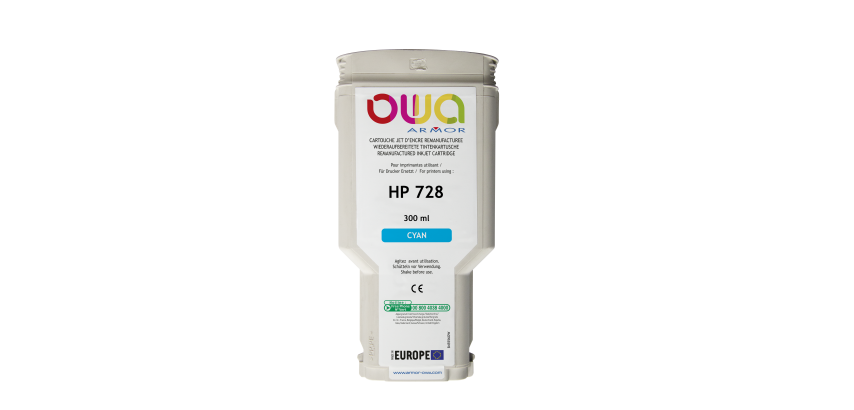 Cartouche d'encre traceur remanufacturée OWA - standard - Cyan - pour HP 728