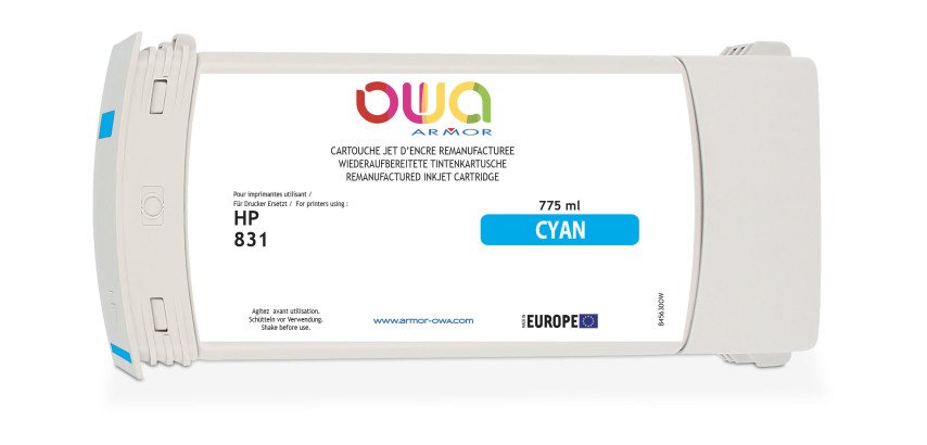 Cartouche d'encre traceur remanufacturée OWA - standard - Cyan - pour HP 831C