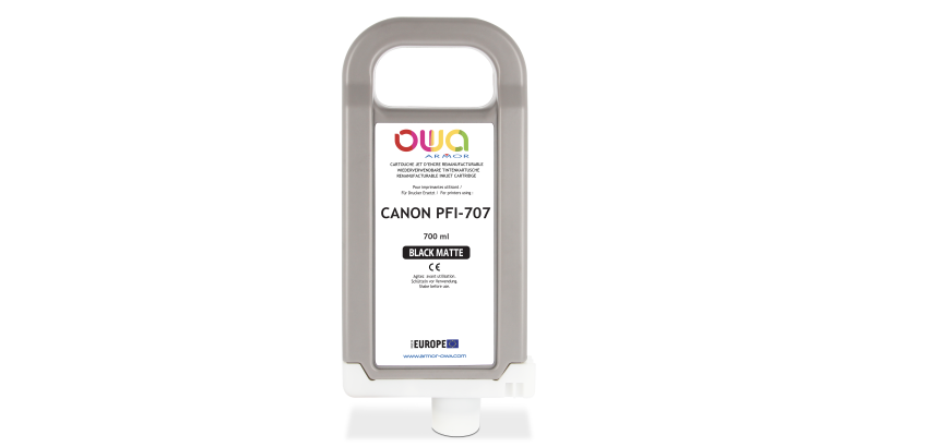 Cartouche d'encre traceur remanufacturable OWA - standard - Noir Mat - pour CANON PFI-707 MBK