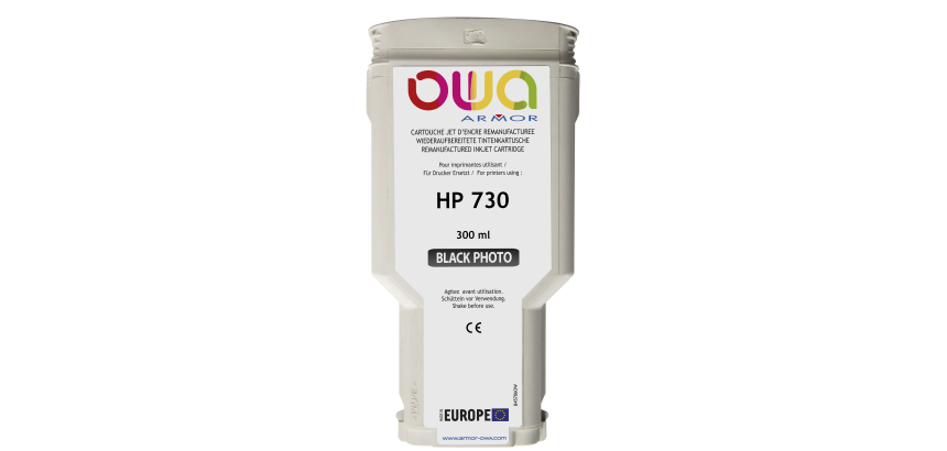 Cartouche d'encre traceur remanufacturée OWA - haute capacité - Noir Photo - pour HP 730