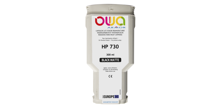 Cartouche d'encre traceur remanufacturée OWA - haute capacité - Noir Mat - pour HP 730