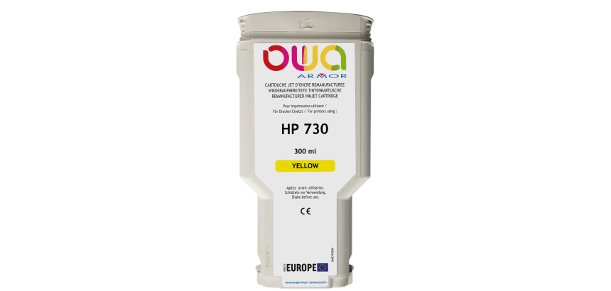 Cartouche d'encre traceur remanufacturée OWA - haute capacité - Jaune - pour HP 730