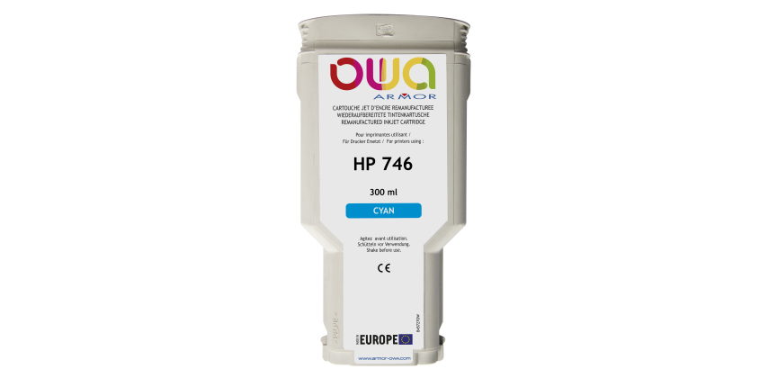 Wiederaufbereitete OWA-Tintenpatrone für Plotter - Standard - Cyan - für HP 746