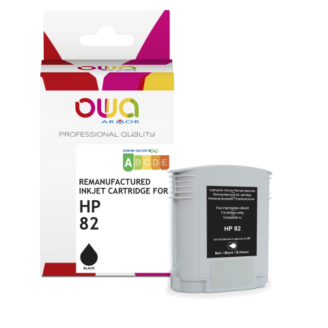 Cartucho de tinta remanufacturado OWA para trazador - estándar - Negro - para HP 82