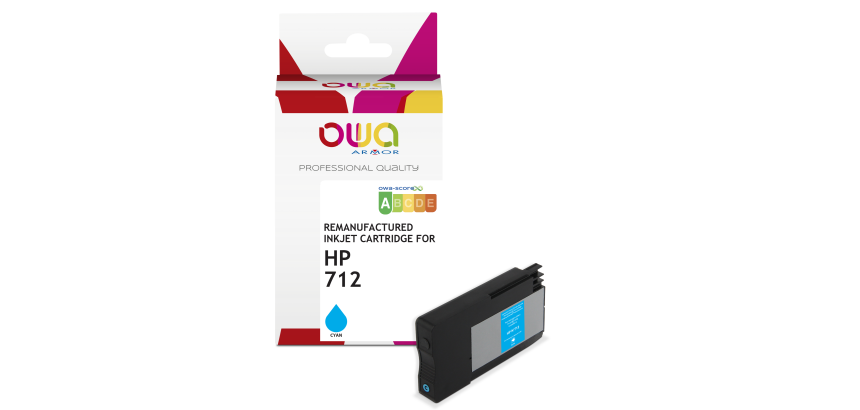 Cartouche d'encre traceur remanufacturée OWA - standard - Cyan - pour HP 712