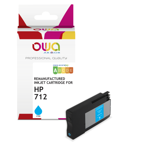Cartouche d'encre traceur remanufacturée OWA - standard - Cyan - pour HP 712