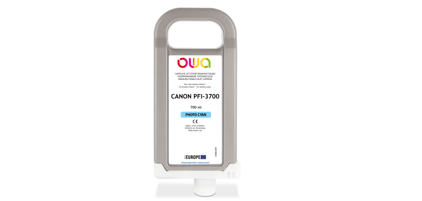 Cartouche d'encre traceur remanufacturable OWA - standard - Cyan Photo - pour CANON PFI-3700 PC