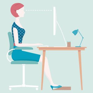 De juiste houding achter een bureau en computer