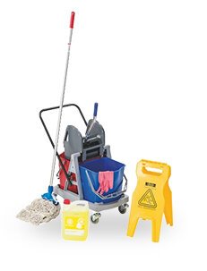 Brooms, buckets and cleaning carts