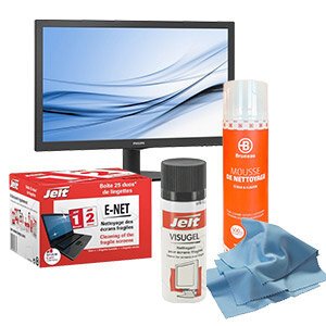 Stof uw computerscherm af en maak het schoon met specifieke producten om krassen te voorkomen.