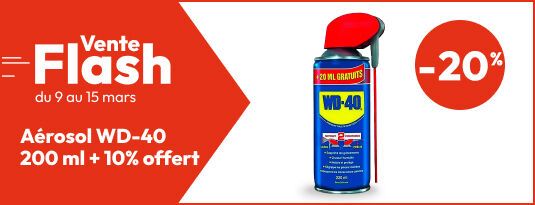 Vente flash du 09 au 15 mars : -20% sur le produit multifonction WD-40 Aérosol de 200 ml + 10% offert  Vite j'en profite !