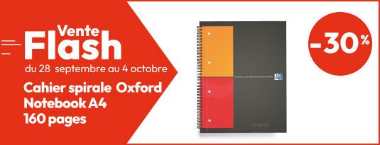 Vente flash du 28/09 au 4/10 octobre Cahier spirale Oxford Notebook A4 160 pages -30% Vite j'en profite !