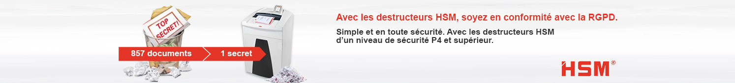 Avec les destructeurs HSM, soyez en conformité avec la RGPD. Simple et en toute sécurité. Avec les destructeurs HSM d'un niveau de sécurité P4 et supérieur