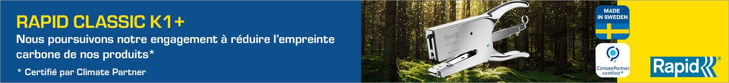 RAPID CLASSIC K1 +  Nous poursuivons notre engagement à réduire l'empreinte carbone de nos produits* * Certifié par Climate Partner