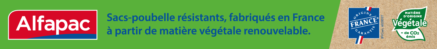 Alfapac Sacs-poubelle résitants, fabriqués en France à partir de matière végétale renouvelable.