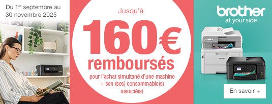Du 1er septembre au 30 novembre Jusqu'à -160 € rembourses pour 'achat simultané d'une machine + son consommables associé En savoir plus