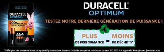 Duracell Optimum Testez notre dernière génération de puissance ! Plus de performance = moins de déchets *