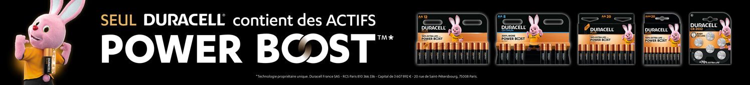 SEUL Duracell contient des Actifs POWER BOOST