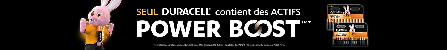 SEUL Duracell contient des Actifs POWER BOOST