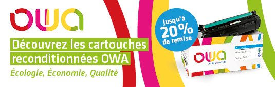 Owa Jusqu'à -20% de remise Découvrez les cartouches reconditionnées OWA Ecologie, Economies, Qualité Vite, j'en profite