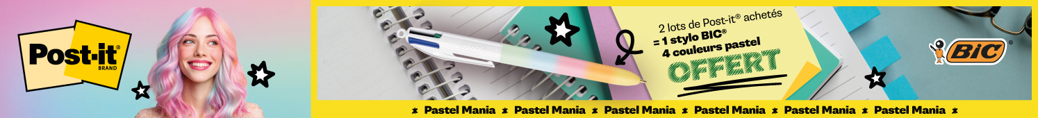 Adoptez la vague Pastel  Post-it & BIC 2 lots de Post-it achetés = 1 stylo BIC  couleurs pastel OFFERT