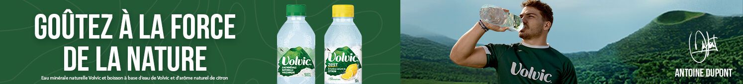 Goutez à la force de la nature Eaux minérale naturelle Volvic et boissons à base d'eau de Volvic et d'arôme naturel de citron