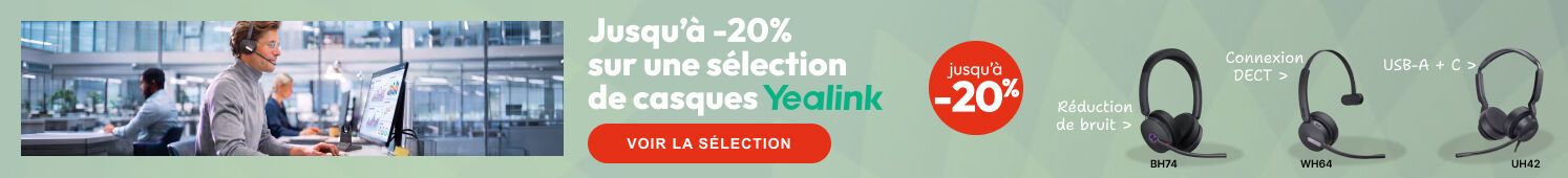 Jusqu'à -20% sur une sélection de casques Yealink Voir la sélection