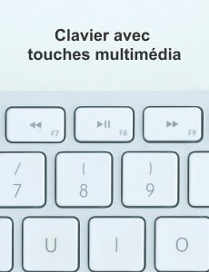 Clavier multimédia avec touches lecture, pause, volume sonore, etc.