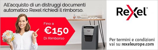 Rexel cashback fino a € 150 sull'acquisto di un distruggidocumenti