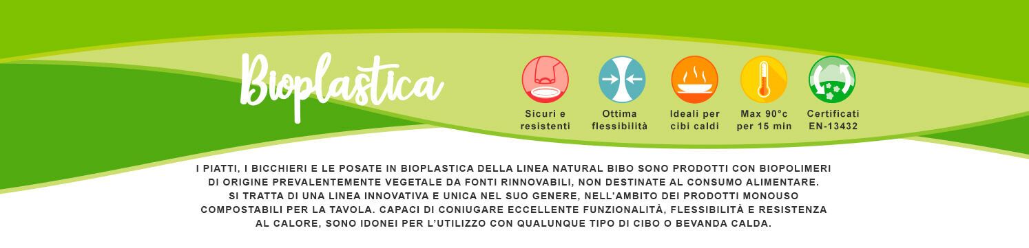 Bibo stoviglie in bioplastica sicuri e resistenti certificati EN-13432