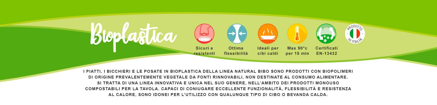 Bibo stoviglie in bioplastica sicuri e resistenti certificati EN-13432