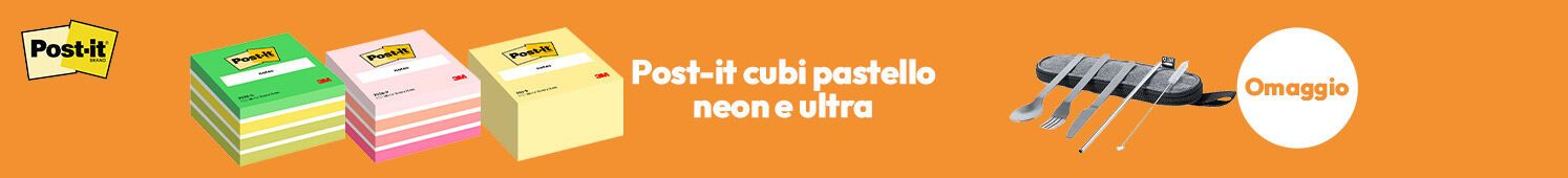 Post-it cubi pastello neon e ultra con in omaggio set posate con custodia!