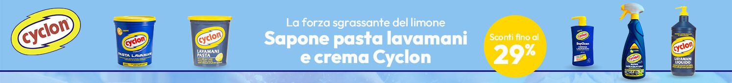 Saponi pasta lavamani e crema sgrassante Cyclon con sconti fino al 29%