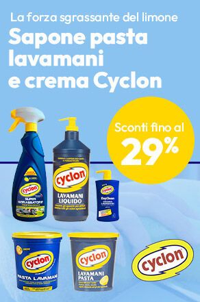 Saponi pasta lavamani e crema sgrassante Cyclon con sconti fino al 29%