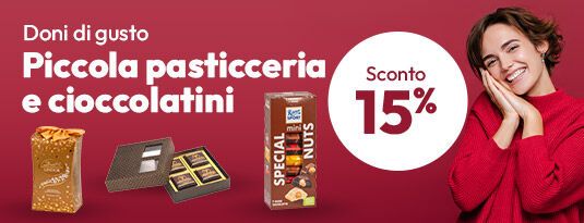 Piccola pasticceria e cioccolatini scontati del 15%