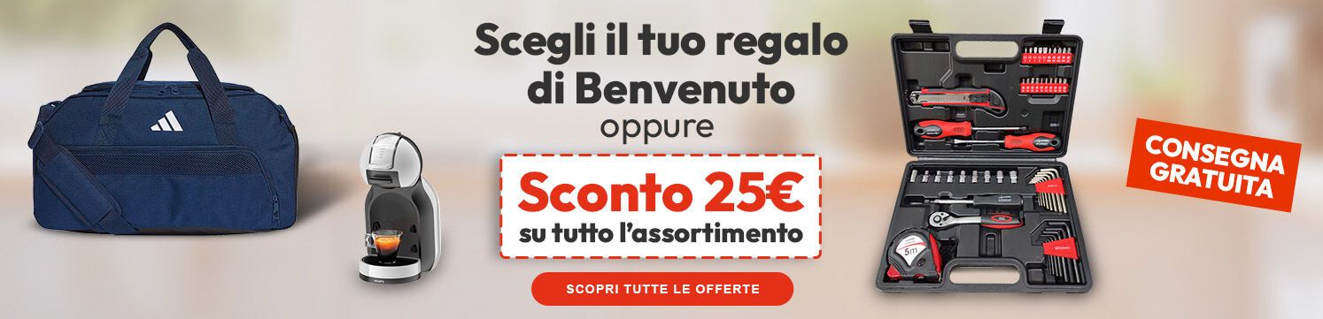 Scegli il tuo regalo di benvenuto oppure € 25 di sconto sul tuo prossimo ordine!