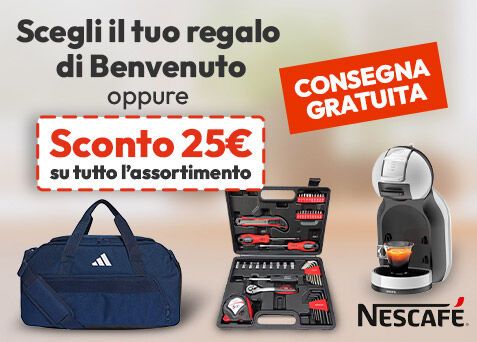 Scegli il tuo regalo di benvenuto oppure € 25 di sconto sul tuo prossimo ordine!
