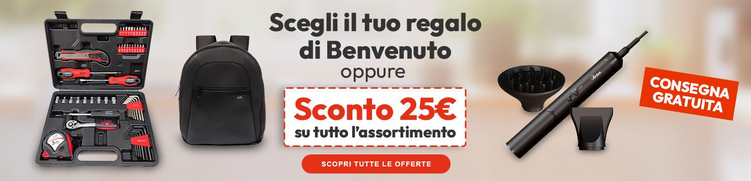Scegli il tuo regalo di benvenuto oppure € 25 di sconto sul tuo prossimo ordine!