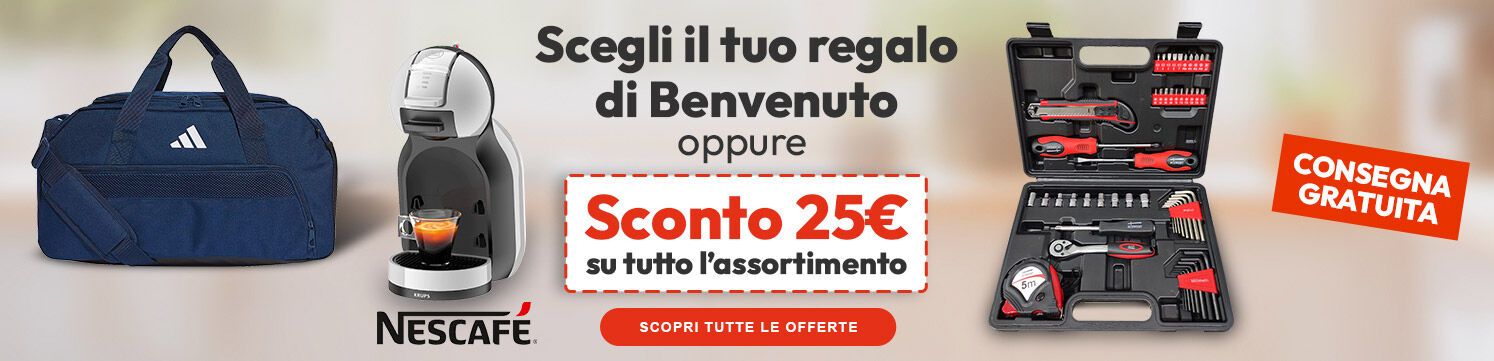 Scegli il tuo regalo di benvenuto oppure € 25 di sconto sul tuo prossimo ordine!