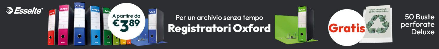 Registratori Oxford a partire da €3,89 e con Buste perforate Deluxe in omaggio!