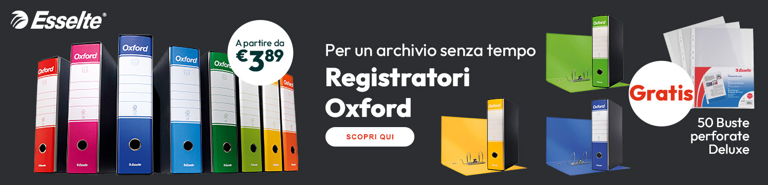 Registratori Oxford a partire da €3,89 e con Buste perforate Esselte in omaggio!