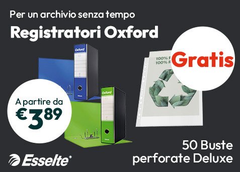 Registratori Oxford a partire da €3,89 e con Buste perforate Deluxe in omaggio!