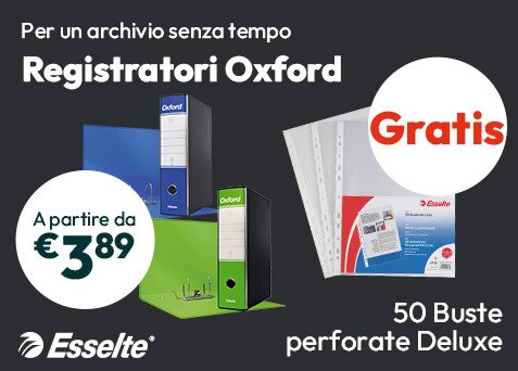 Registratori Oxford a partire da €3,89 e con Buste perforate Esselte in omaggio!