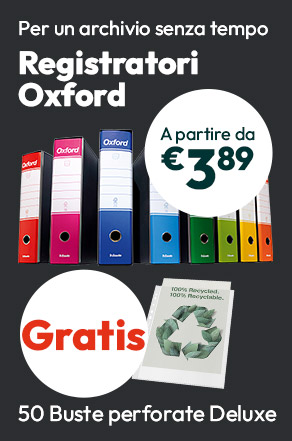 Registratori Oxford a partire da €3,89 e con Buste perforate Deluxe in omaggio!